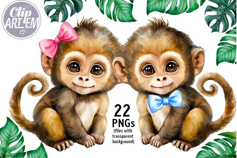 sweet-monkey-bundle-jungle-22-png-watercolor-images-clip-art-digital