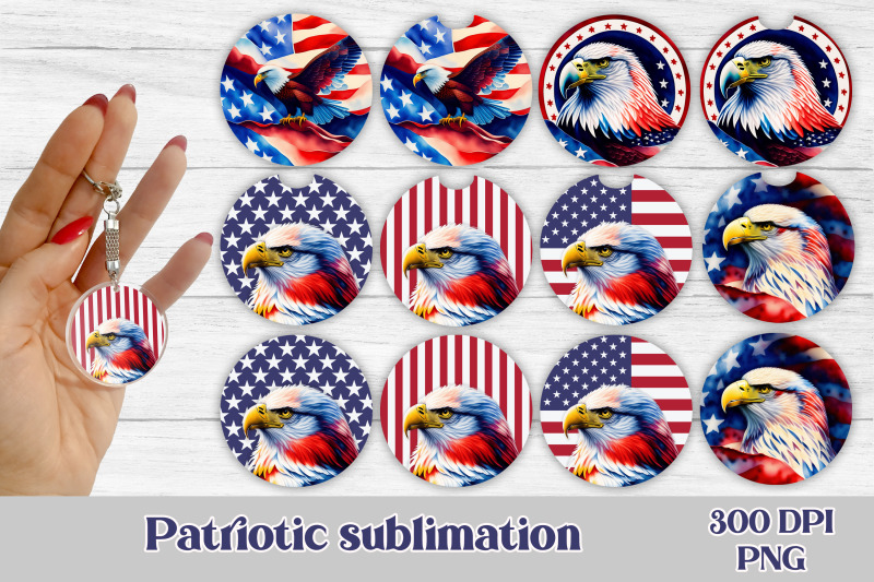 patriotic-car-coaster-sublimation-patriotic-keychain