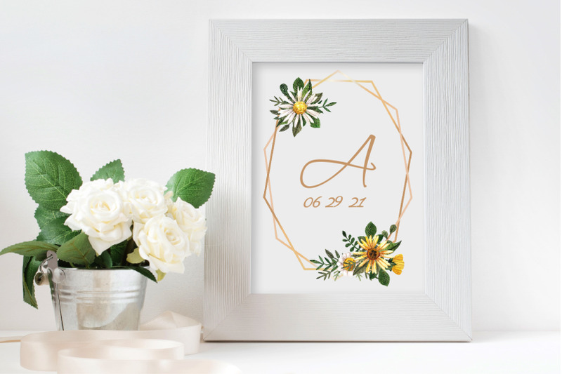 elegant-wedding-geometric-golden-watercolor-flower-frames
