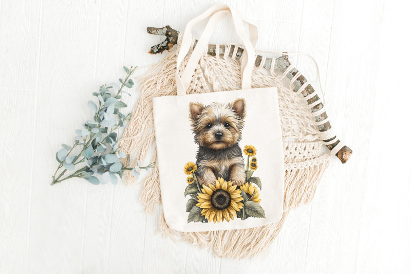 cute-puppy-dogs-sunflower-watercolor-clipart-sublimation