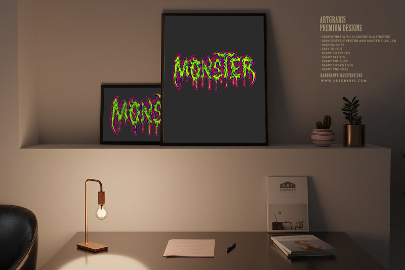 monster-zombie-melting-text-hand-lettering-illustrations