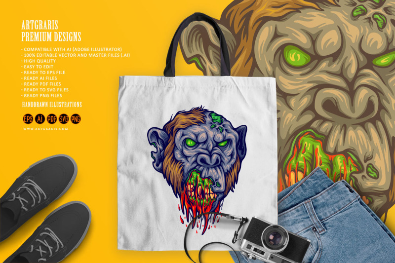 evil-monkey-head-zombie-logo-cartoon-illustrations