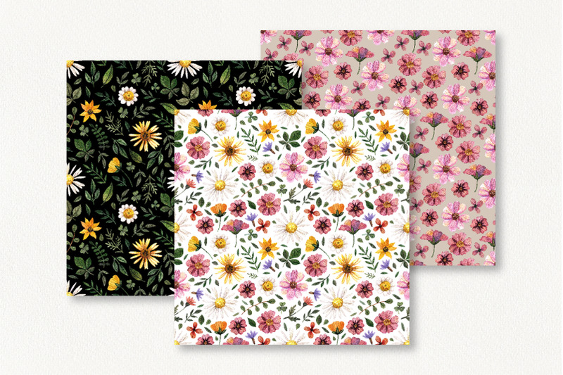 watercolor-pressed-flowers-digital-paper-seamless-patterns