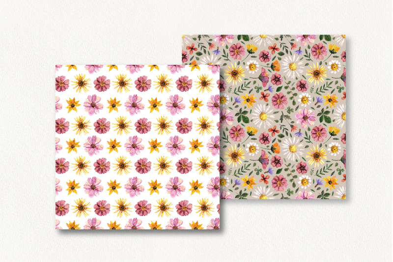 watercolor-pressed-flowers-digital-paper-seamless-patterns