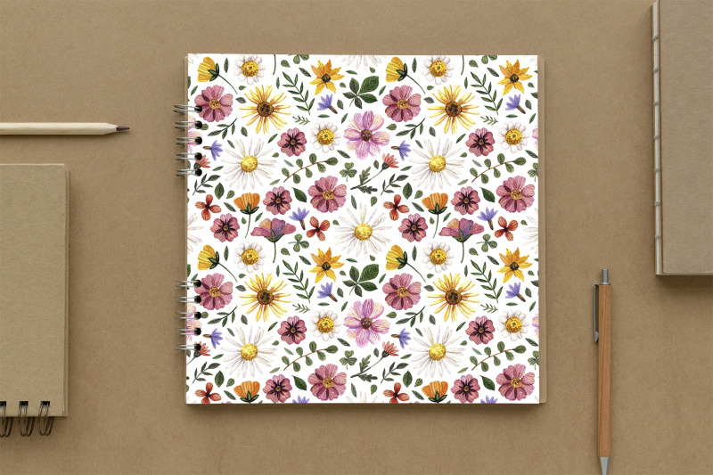 watercolor-pressed-flowers-digital-paper-seamless-patterns