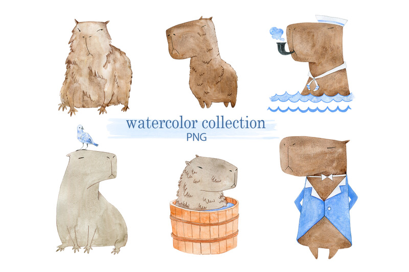 watercolor-collection-of-funny-capybaras