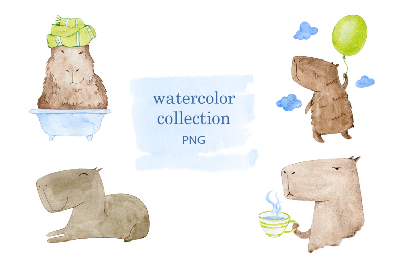 watercolor-collection-of-funny-capybaras