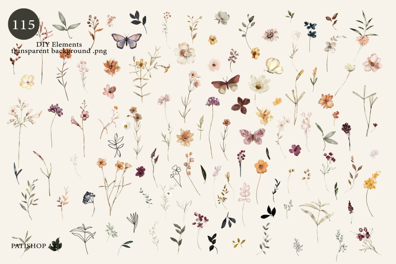 tiny-bloom-watercolor-digital-clipart-watercolor-wild-flowers