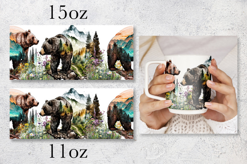 bear-mug-wrap-design-forest-landscape-mug-sublimation-png