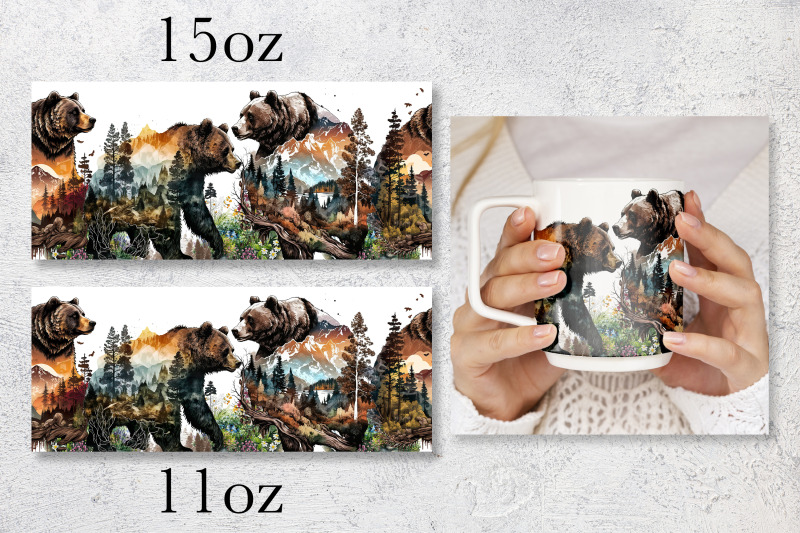 bear-mug-wrap-design-forest-landscape-mug-sublimation-png