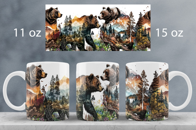 bear-mug-wrap-design-forest-landscape-mug-sublimation-png