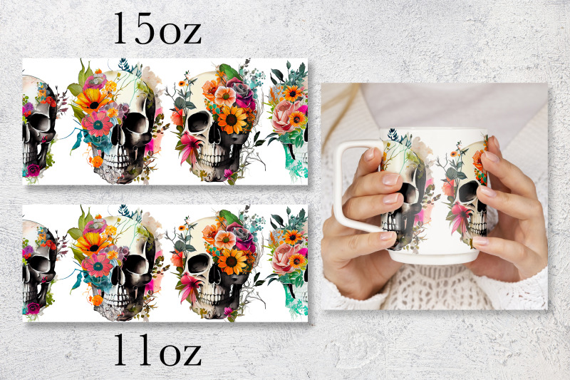 floral-skull-mug-wrap-design-gothic-mug-sublimation-png