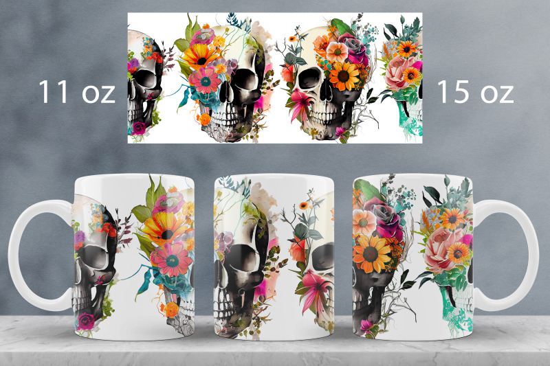 floral-skull-mug-wrap-design-gothic-mug-sublimation-png