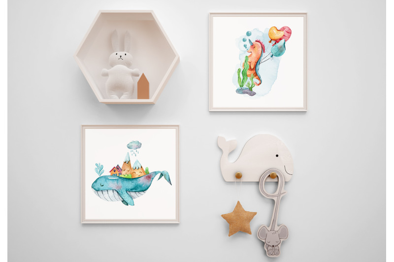 watercolor-ocean-animals-nursery-clipart-set-14-png-files