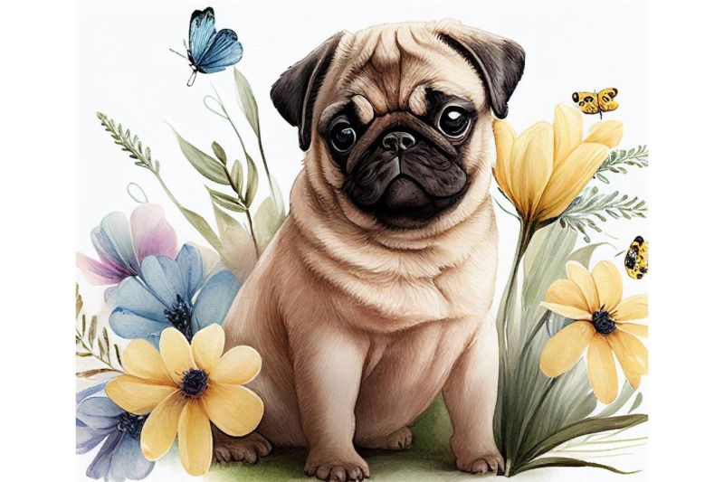 spring-watercolor-dog-pug