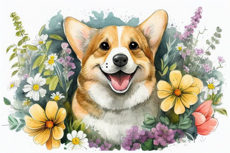 spring-watercolor-dog-pet