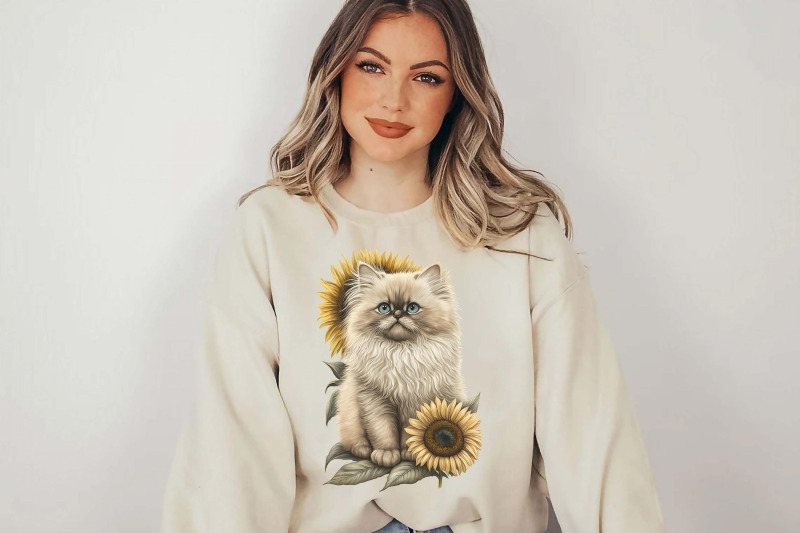 cute-kittens-sunflower-watercolor-cats-clipart-sublimation