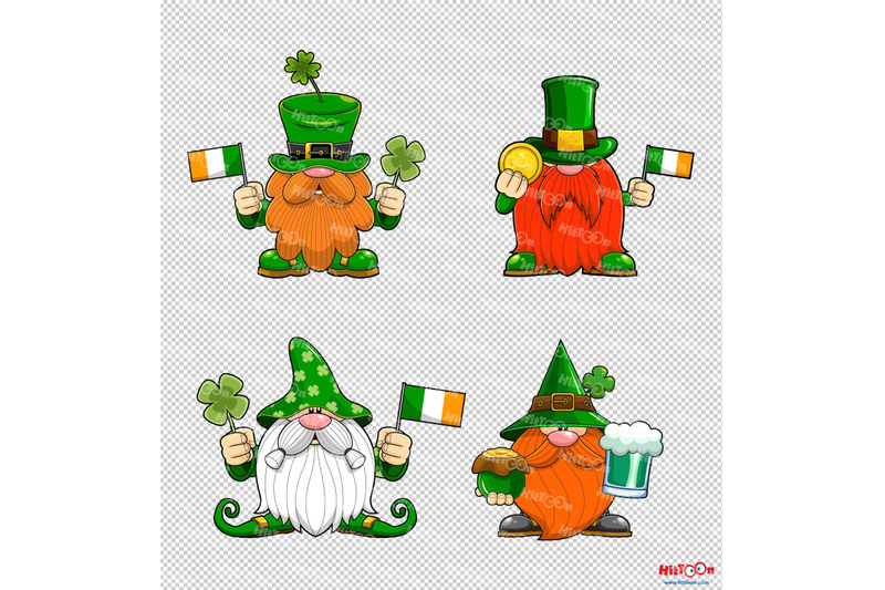 st-patricks-day-gnome-cartoon-characters-3-clip-art-vector