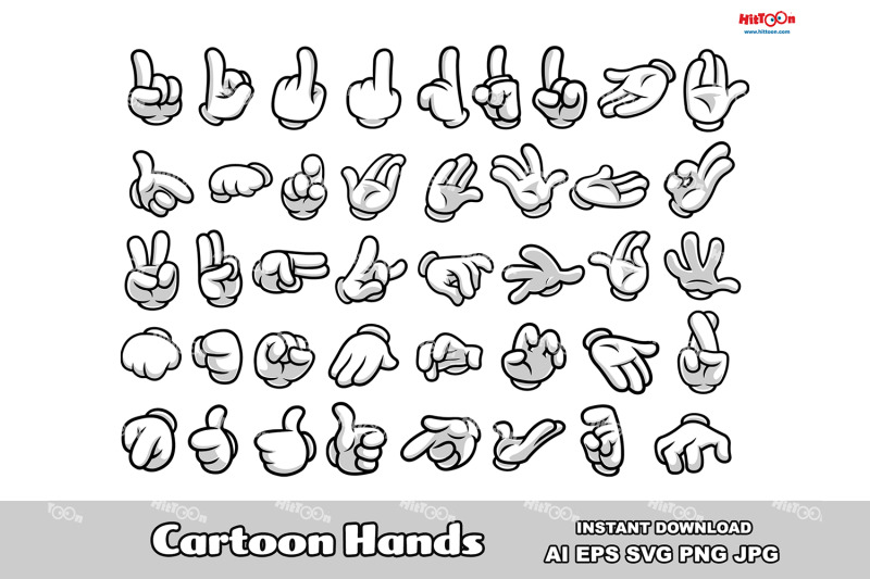cartoon-hands-in-gloves-vector-collection-set