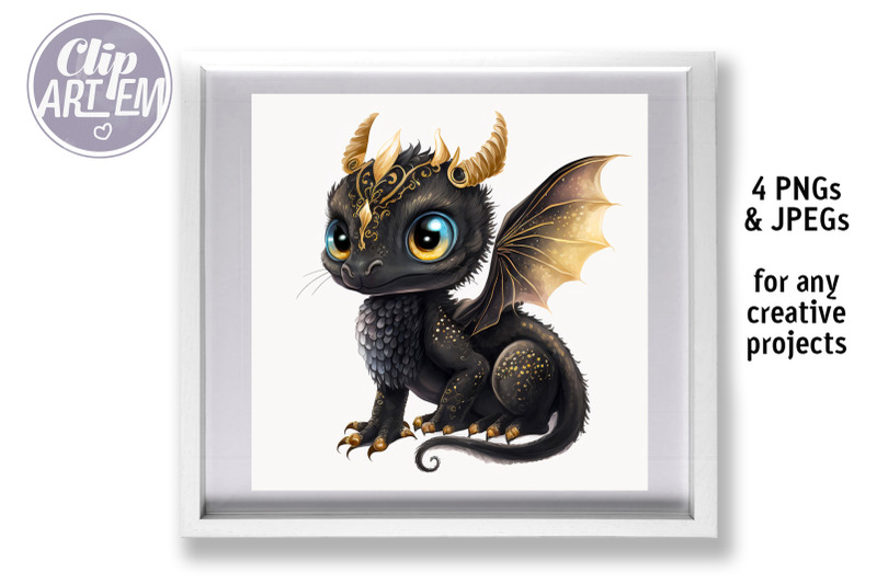 black-dragon-wall-art-watercolor-4-pngs-4-jpegs-bundle-nursery-images
