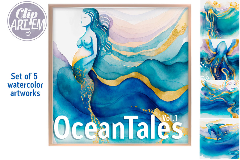 watercolor-ocean-tales-bundle-5-jpeg-images-modern-home-decor-sea-art