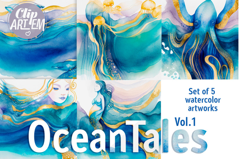 watercolor-ocean-tales-bundle-5-jpeg-images-modern-home-decor-sea-art