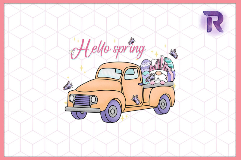 hello-spring-easter-truck-car-gnome-egg