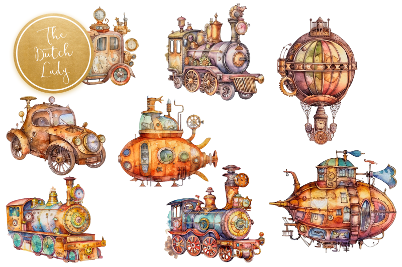 steampunk-transportation-clipart-set