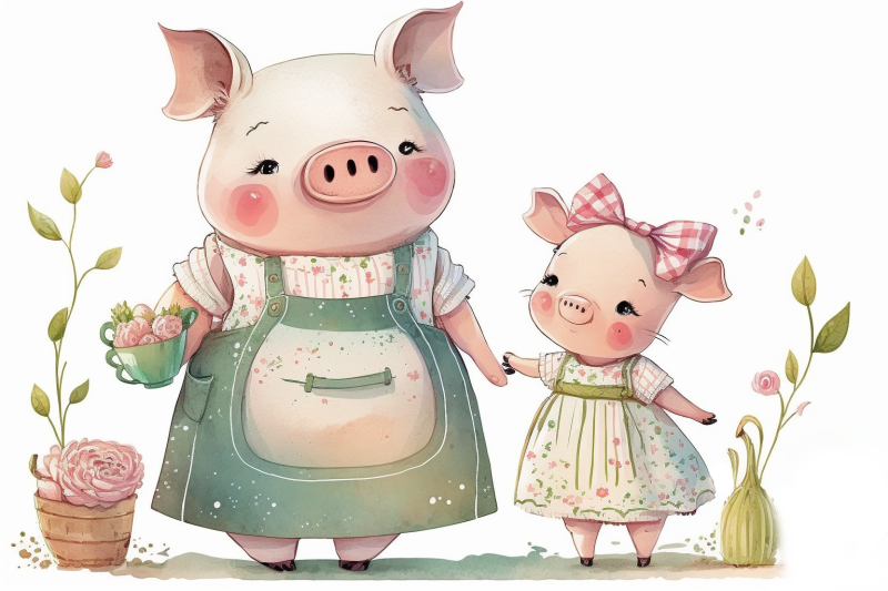 pig-mother-and-daughter-spring-celebrations