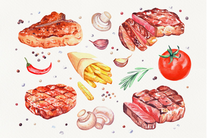 smoke-meat-watercolor-food-clipart-png-steaks-on-grill-bbq