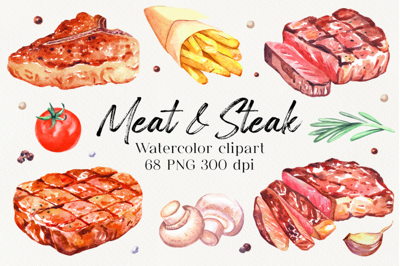 smoke-meat-watercolor-food-clipart-png-steaks-on-grill-bbq