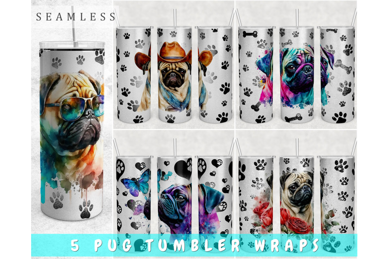 pug-tumbler-wraps-bundle-20-oz-skinny-tumbler-pug-sublimation-designs