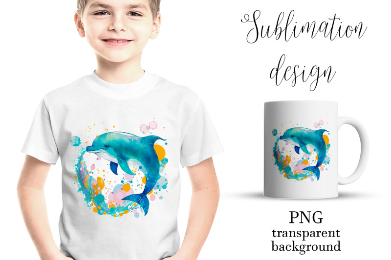 cute-dolphin-sea-life-sublimation-design-for-printing