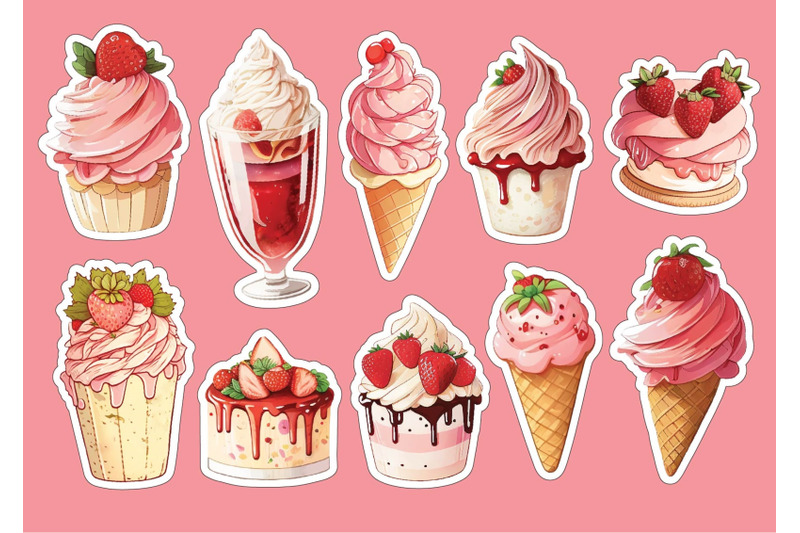 strawberry-desserts-sticker-set