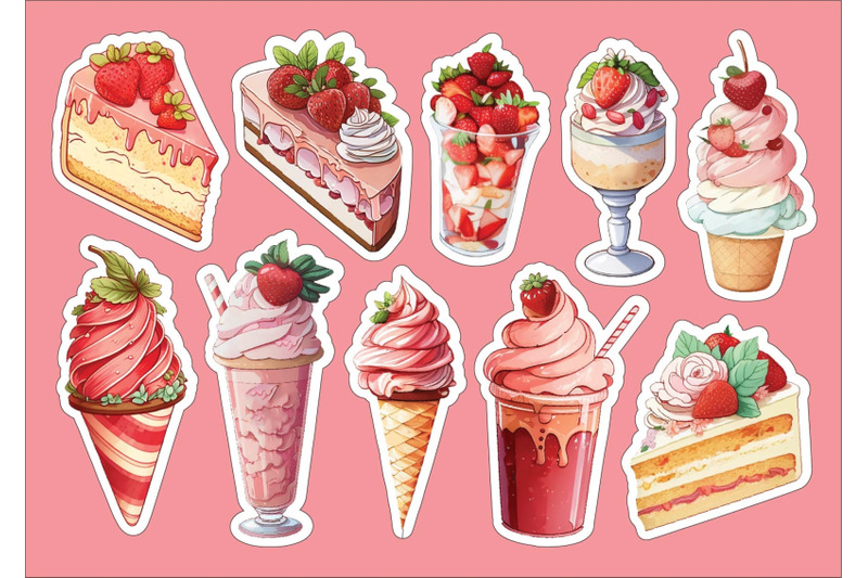 strawberry-desserts-sticker-set