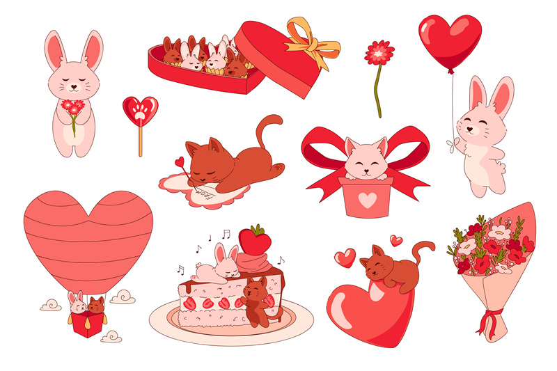 animals-with-hearts-cartoon-romantic-stickers-cute-bunny-giving-ball