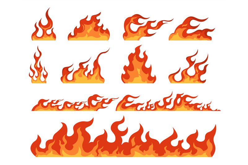 fire-flame-cartoon-bonfire-and-fiery-borders-decorative-elements-red