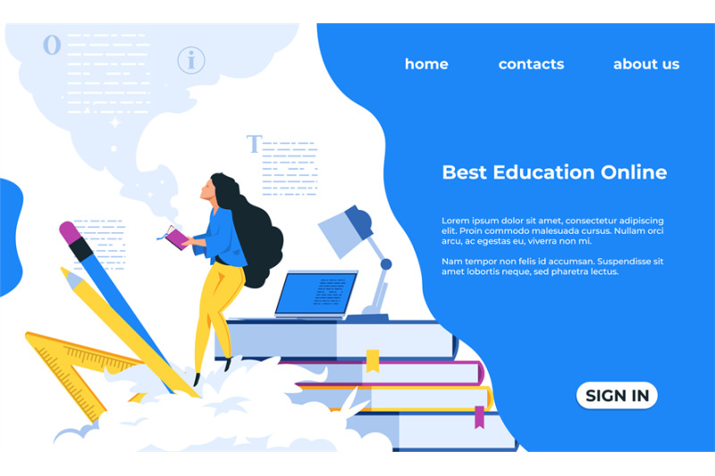 online-training-landing-page-education-concept-woman-reading-books