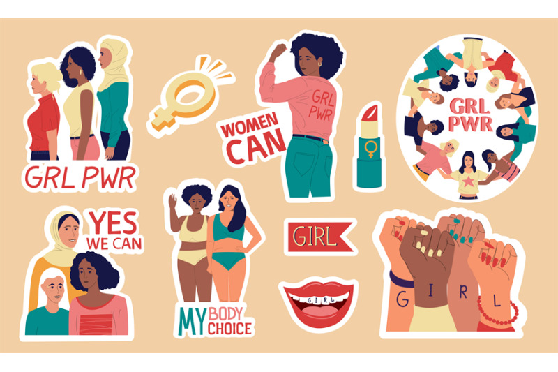 feminist-stickers-women-empowerment-and-girl-activist-colorful-badge