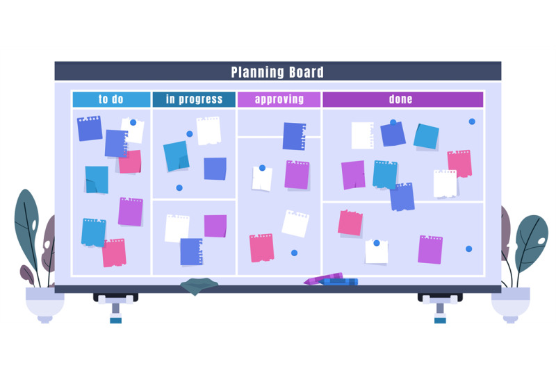 kanban-board-schedule-planner-with-pinned-stickers-front-view-of-whi