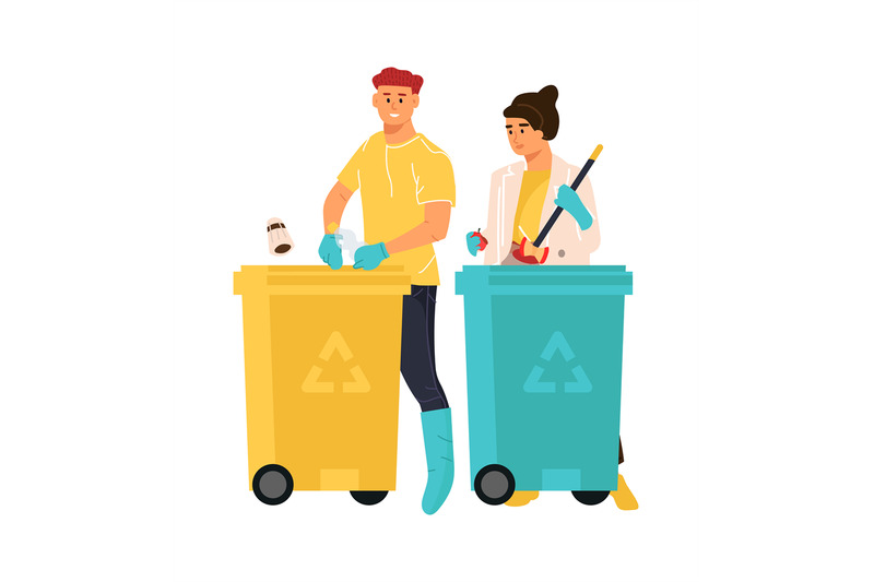 people-putting-rubbish-in-trash-bins-cartoon-man-and-woman-sorting-ga