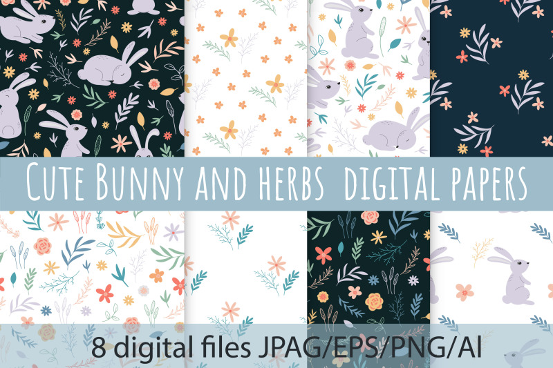 cute-bunny-seamless-patterns-bunny-and-herbs-digital-paper