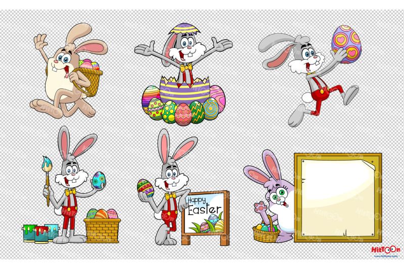 easter-rabbit-cartoon-mascot-characters-vector-set