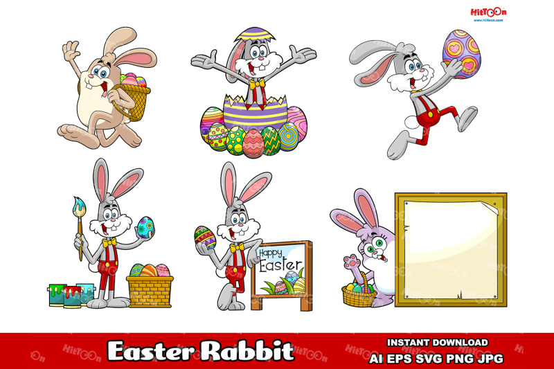 easter-rabbit-cartoon-mascot-characters-vector-set