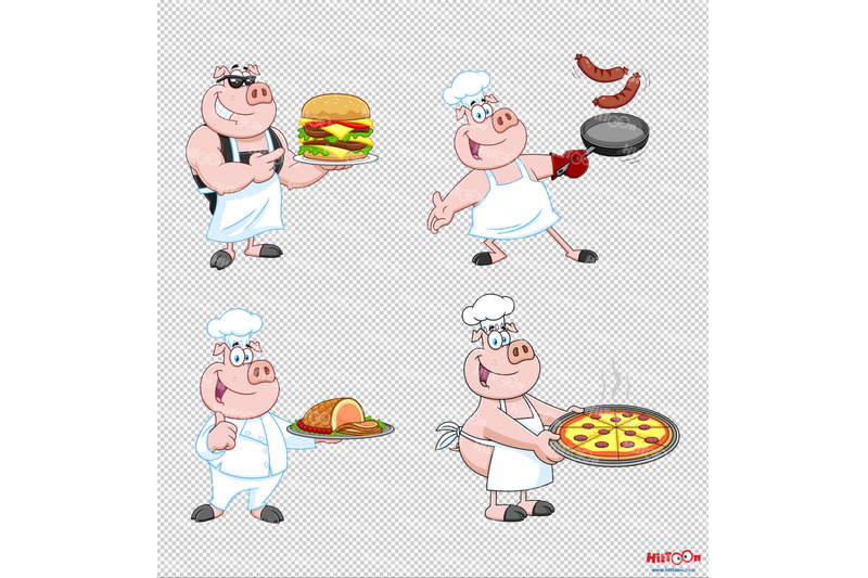 pig-chef-cartoon-mascot-characters-vector-collection