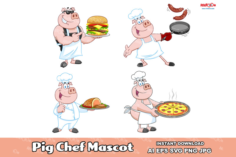 pig-chef-cartoon-mascot-characters-vector-collection