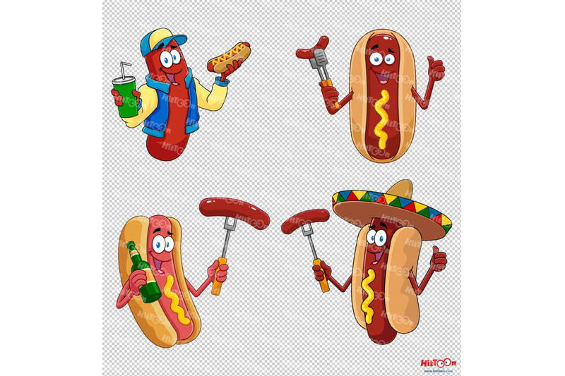 hot-dog-cartoon-mascot-characters-vector-collection