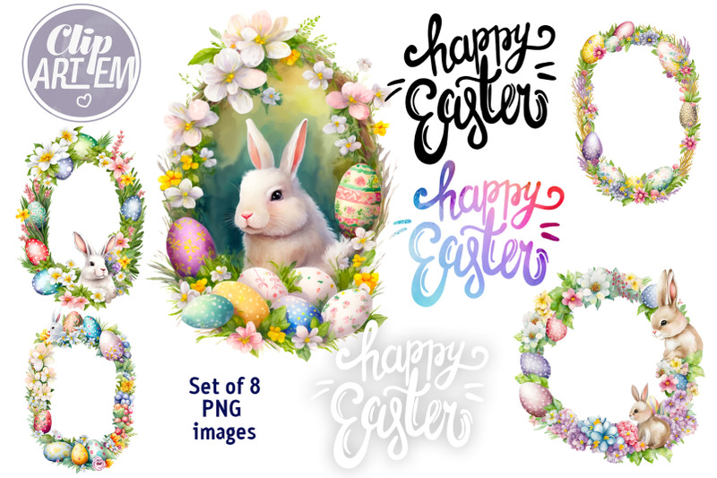 easter-frames-bunnies-eggs-flowers-8png-watercolor-images-clip-art-set