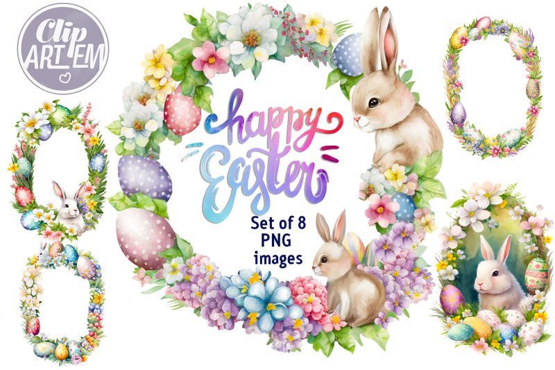 easter-frames-bunnies-eggs-flowers-8png-watercolor-images-clip-art-set