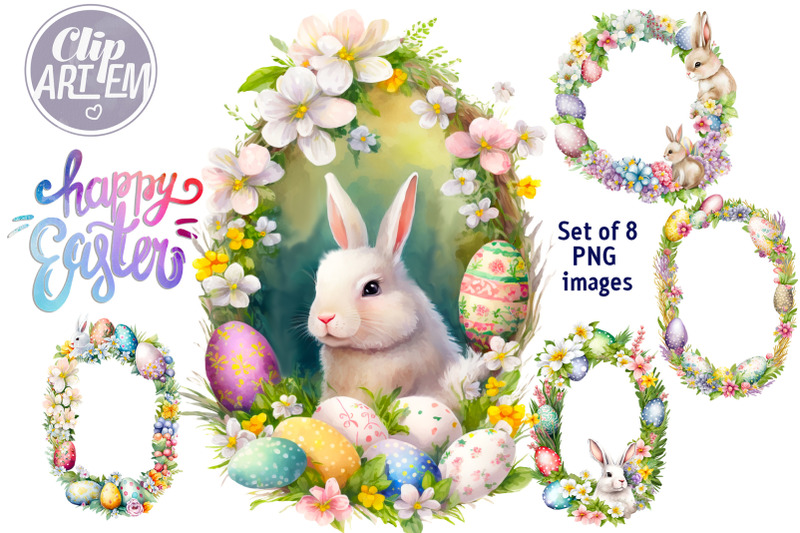 easter-frames-bunnies-eggs-flowers-8png-watercolor-images-clip-art-set